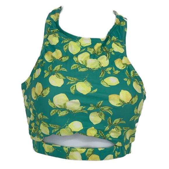 Tankini Cut Out Top with Lemon Print in Green and Yellow Size Large - Picture 1 of 5